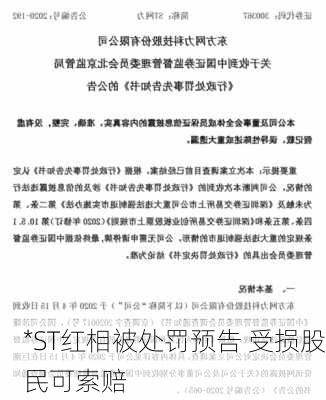 *ST红相被处罚预告 受损股民可索赔