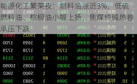 能源化工繁荣夜：燃料油涨近3%，低硫燃料油、棕榈油小幅上扬，焦煤纯碱热卷承压下跌