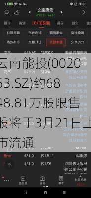 云南能投(002053.SZ)约6848.81万股限售股将于3月21日上市流通