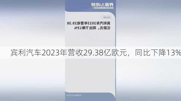 宾利汽车2023年营收29.38亿欧元，同比下降13%