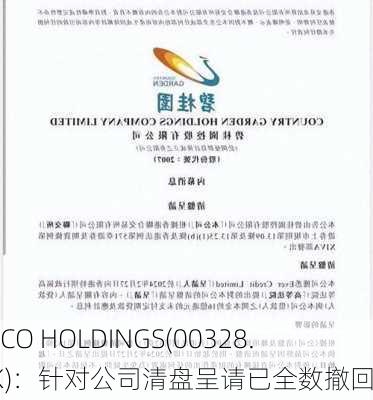 ALCO HOLDINGS(00328.HK)：针对公司清盘呈请已全数撤回