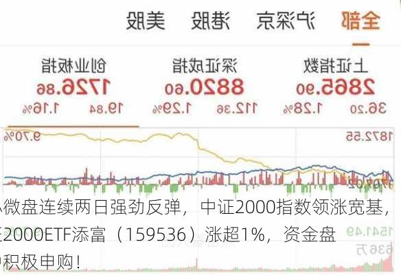 小微盘连续两日强劲反弹，中证2000指数领涨宽基，中证2000ETF添富（159536）涨超1%，资金盘中积极申购！