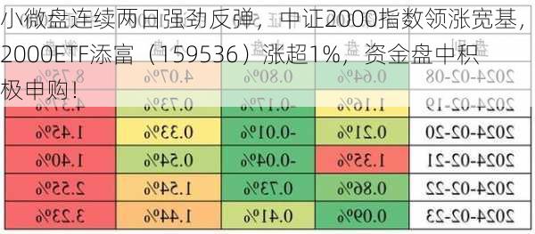 小微盘连续两日强劲反弹，中证2000指数领涨宽基，中证2000ETF添富（159536）涨超1%，资金盘中积极申购！