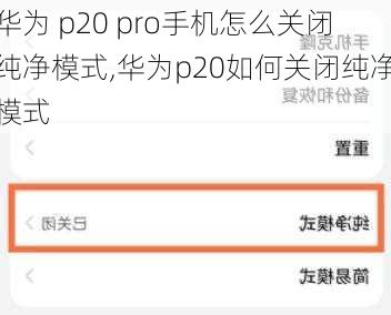 华为 p20 pro手机怎么关闭纯净模式,华为p20如何关闭纯净模式