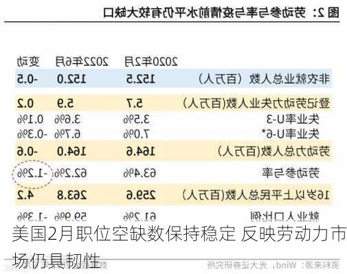 美国2月职位空缺数保持稳定 反映劳动力市场仍具韧性