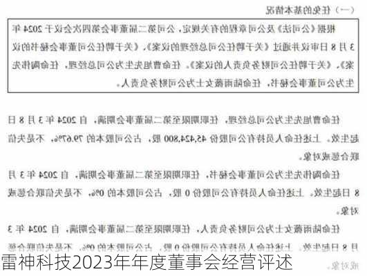 雷神科技2023年年度董事会经营评述