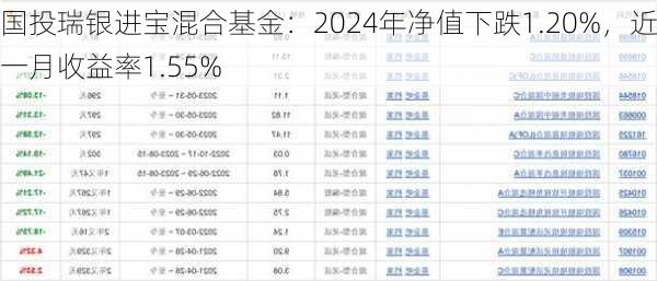 国投瑞银进宝混合基金：2024年净值下跌1.20%，近一月收益率1.55%