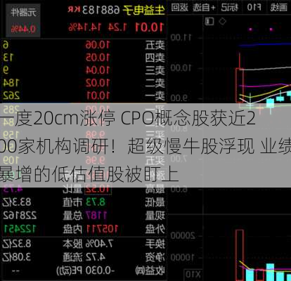 一度20cm涨停 CPO概念股获近200家机构调研！超级慢牛股浮现 业绩暴增的低估值股被盯上