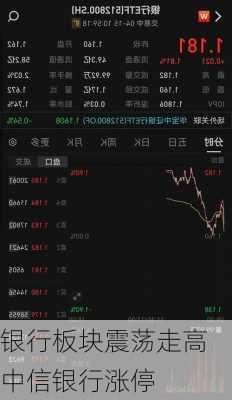 银行板块震荡走高 中信银行涨停