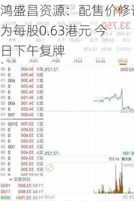 鸿盛昌资源：配售价修订为每股0.63港元 今日下午复牌