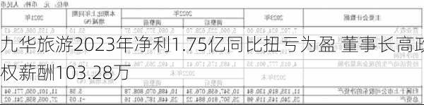 九华旅游2023年净利1.75亿同比扭亏为盈 董事长高政权薪酬103.28万