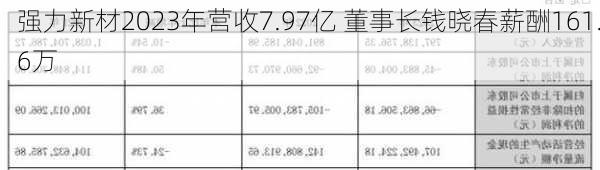 强力新材2023年营收7.97亿 董事长钱晓春薪酬161.6万