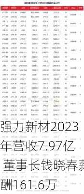 强力新材2023年营收7.97亿 董事长钱晓春薪酬161.6万