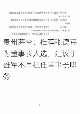 贵州茅台：推荐张德芹为董事长人选，建议丁雄军不再担任董事长职务