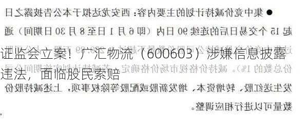 证监会立案！广汇物流（600603）涉嫌信息披露违法，面临股民索赔