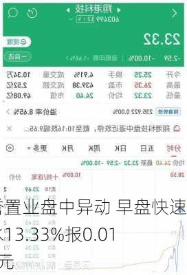 天誉置业盘中异动 早盘快速跳水13.33%报0.013港元