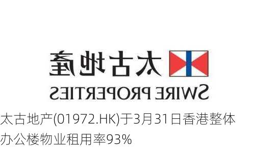 太古地产(01972.HK)于3月31日香港整体办公楼物业租用率93%