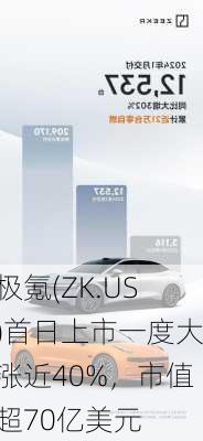 极氪(ZK.US)首日上市一度大涨近40%，市值超70亿美元