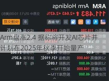 Arm盘涨2.4 据称将开发AI芯片并计划在2025年秋季开始量产