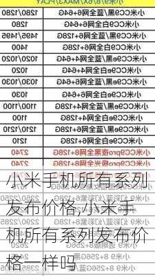 小米手机所有系列发布价格,小米手机所有系列发布价格一样吗