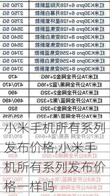 小米手机所有系列发布价格,小米手机所有系列发布价格一样吗