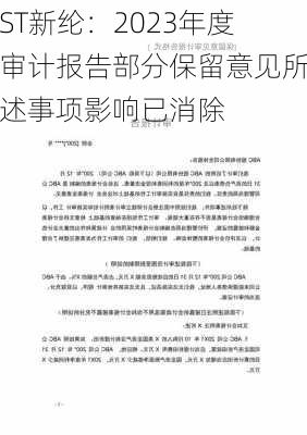 ST新纶：2023年度审计报告部分保留意见所述事项影响已消除