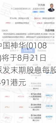 中国神华(01088)将于8月21日派发末期股息每股2.491港元