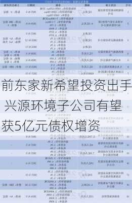 前东家新希望投资出手 兴源环境子公司有望获5亿元债权增资