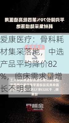 爱康医疗：骨科耗材集采落地，中选产品平均降价82%，临床需求量增长不明显