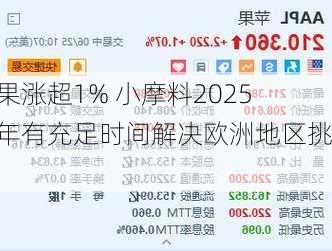 苹果涨超1% 小摩料2025财年有充足时间解决欧洲地区挑战