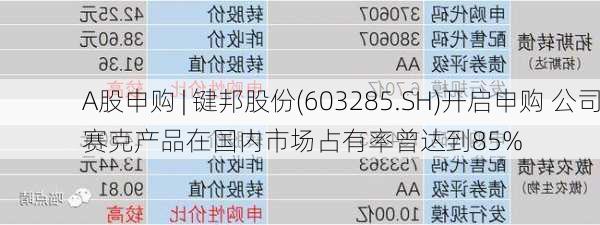 A股申购 | 键邦股份(603285.SH)开启申购 公司赛克产品在国内市场占有率曾达到85%