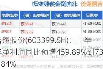 吉翔股份(603399.SH)：上半年净利润同比预增459.89%到739.84%