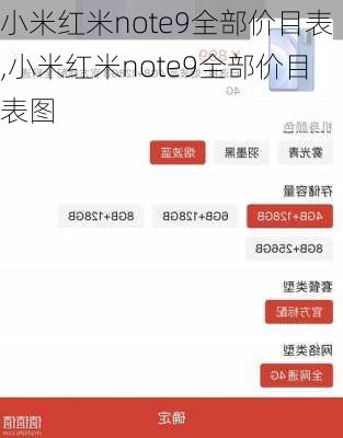 小米红米note9全部价目表,小米红米note9全部价目表图