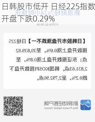 日韩股市低开 日经225指数开盘下跌0.29%