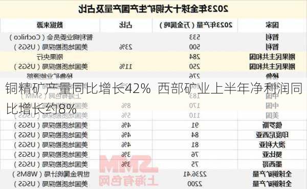 铜精矿产量同比增长42%  西部矿业上半年净利润同比增长约8%