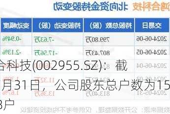 鸿合科技(002955.SZ)：截至7月31日，公司股东总户数为15728户