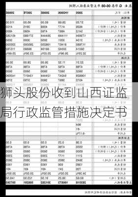 狮头股份收到山西证监局行政监管措施决定书