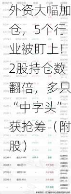 外资大幅加仓，5个行业被盯上！2股持仓数翻倍，多只“中字头”获抢筹（附股）