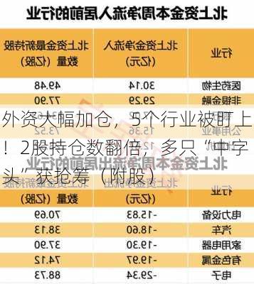 外资大幅加仓，5个行业被盯上！2股持仓数翻倍，多只“中字头”获抢筹（附股）