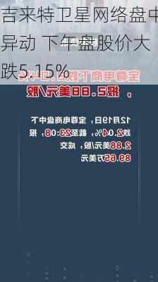 吉来特卫星网络盘中异动 下午盘股价大跌5.15%