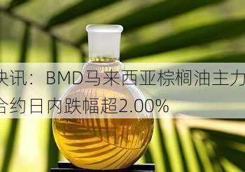 快讯：BMD马来西亚棕榈油主力合约日内跌幅超2.00%