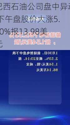 巴西石油公司盘中异动 下午盘股价大涨5.00%报13.98美元