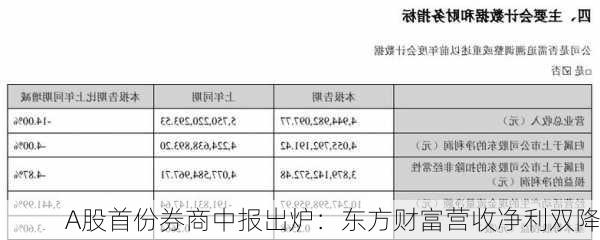 A股首份券商中报出炉：东方财富营收净利双降