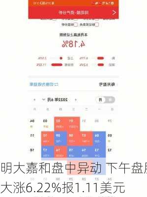 明大嘉和盘中异动 下午盘股价大涨6.22%报1.11美元