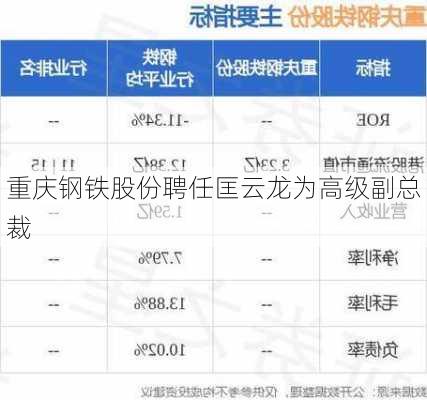 重庆钢铁股份聘任匡云龙为高级副总裁