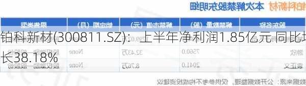 铂科新材(300811.SZ)：上半年净利润1.85亿元 同比增长38.18%