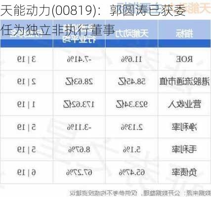 天能动力(00819)：郭圆涛已获委任为独立非执行董事