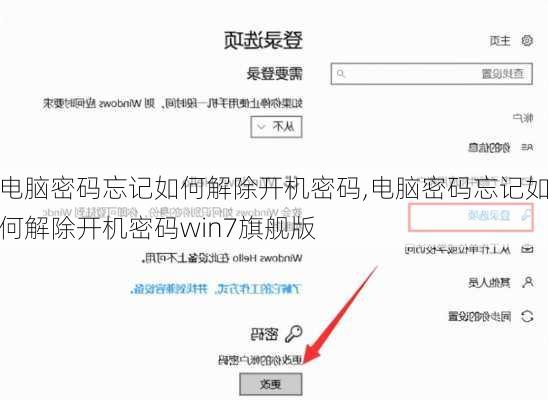 电脑密码忘记如何解除开机密码,电脑密码忘记如何解除开机密码win7旗舰版