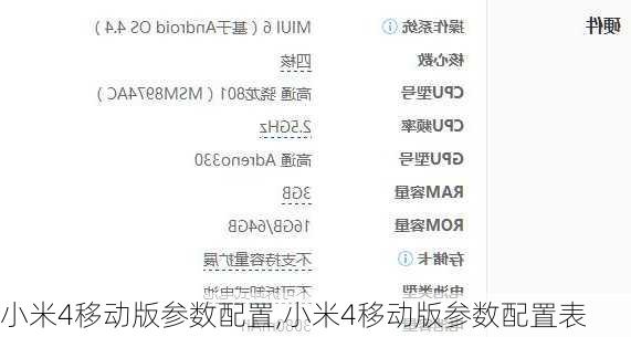 小米4移动版参数配置,小米4移动版参数配置表