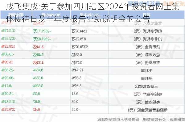 成飞集成:关于参加四川辖区2024年投资者网上集体接待日及半年度报告业绩说明会的公告